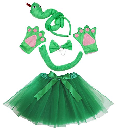 Petitebelle Niedliches Stirnband, Fliege, Schwanz, Handschuhe, Tutu, 5-teiliges Mädchen-Kostüm, 1–10 Jahre (Schlange, 5–10 Jahre) von Petitebelle