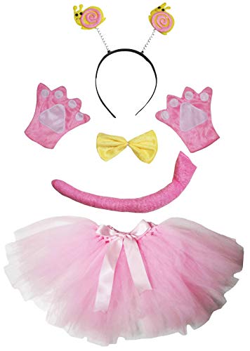 Petitebelle Niedliches Stirnband, Fliege, Schwanz, Handschuhe, Tutu, 5-teiliges Mädchen-Kostüm, 1–10 Jahre (Schnecke (Rosa), 5–10 Jahre) von Petitebelle
