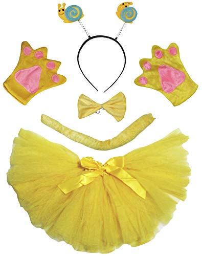 Petitebelle Niedliches Stirnband, Fliege, Schwanz, Handschuhe, Tutu, 5-teiliges Mädchen-Kostüm, 1–10 Jahre (Schnecke (gelb), 5–10 Jahre von Petitebelle