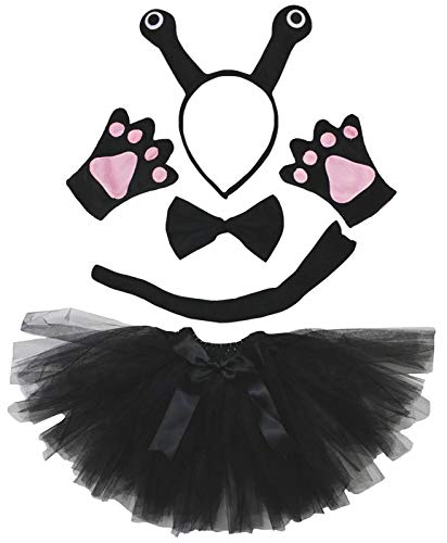 Petitebelle Niedliches Stirnband, Fliege, Schwanz, Handschuhe, Tutu, 5-teiliges Mädchen-Kostüm, 1–10 Jahre (Schnecke (schwarz), 5–10 Jahre von Petitebelle