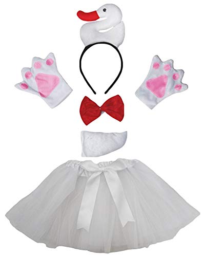 Petitebelle Niedliches Stirnband, Fliege, Schwanz, Handschuhe, Tutu, 5-teiliges Mädchen-Kostüm, 1–10 Jahre (Schwan, 5–10 Jahre) von Petitebelle