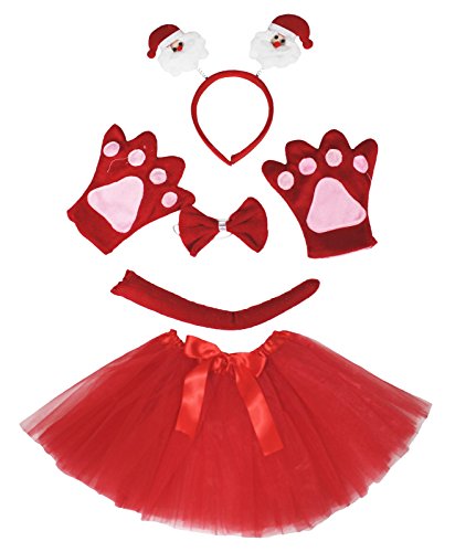 Petitebelle Niedliches Stirnband, Fliege, Schwanz, Handschuhe, Tutu, 5-teiliges Mädchen-Kostüm, 1–10 Jahre (Weihnachtsmann, 5–10 Jahre) von Petitebelle