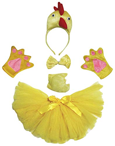 Petitebelle Niedliches Stirnband, Fliege, Schwanz, Handschuhe, Tutu, 5-teiliges Mädchenkostüm, 1–10 Jahre (Henne (Gelb), 5–10 Jahre) von Petitebelle