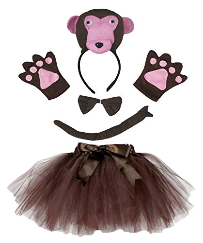 Petitebelle Niedliches Stirnband-Kostüm mit Fliege, Schwanz, Handschuhe, Tutu, 5-teiliges Mädchen-Kostüm, 1–10 Jahre (Affe 2, 5–10 Jahre) von Petitebelle