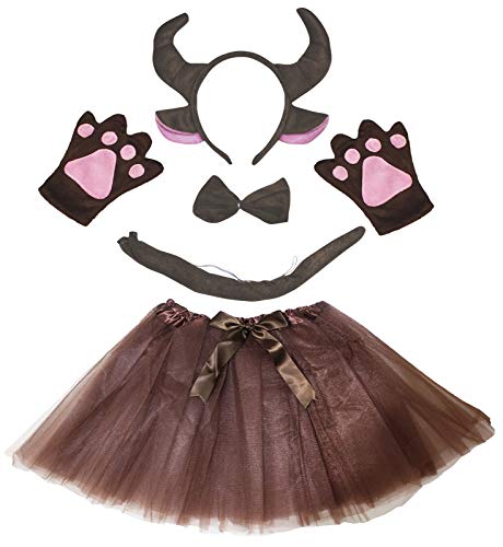 Petitebelle Niedliches Stirnband-Kostüm mit Fliege, Schwanz, Handschuhe, Tutu, 5-teiliges Mädchen-Kostüm, 1–10 Jahre (Büffel, 5–10 Jahre) von Petitebelle