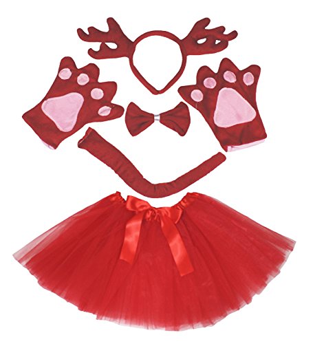 Petitebelle Niedliches Stirnband-Kostüm mit Fliege, Schwanz, Handschuhe, Tutu, 5-teiliges Mädchen-Kostüm, 1–10 Jahre (Hirsch, 5–10 Jahre) von Petitebelle