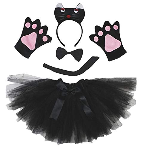 Petitebelle Niedliches Stirnband-Kostüm mit Fliege, Schwanz, Handschuhe, Tutu, 5-teiliges Mädchen-Kostüm, 1–10 Jahre (Katze, 5–10 Jahre) von Petitebelle
