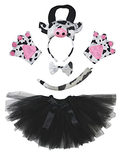 Petitebelle Niedliches Stirnband-Kostüm mit Fliege, Schwanz, Handschuhe, Tutu, 5-teiliges Mädchen-Kostüm, 1–10 Jahre (Milchkuh, 5–10 Jahre) von Petitebelle