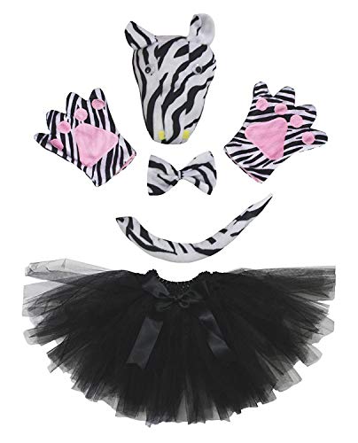 Petitebelle Niedliches Stirnband-Kostüm mit Fliege, Schwanz, Handschuhe, Tutu, 5-teiliges Mädchen-Kostüm, 1–10 Jahre (Zebra, 5–10 Jahre) von Petitebelle