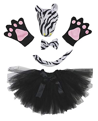 Petitebelle Niedliches Stirnband-Kostüm mit Fliege, Schwanz, Handschuhe, Tutu, 5-teiliges Mädchen-Kostüm, 1–10 Jahre (Zebra-2, 5–10 Jahre) von Petitebelle
