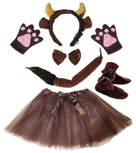 Petitebelle Rinder-Stirnband, Handschuhe, Schuhe, Tutu, 6-teiliges Kinderkostüm (braun, Einheitsgröße) von Petitebelle