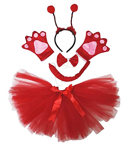 Petitebelle Stirnband, Fliege, Schwanz, Handschuhe, Tutu, 5-teiliges Mädchen-Kostüm, 1–10 Jahre (Ladybug, 1–5 Jahre) von Petitebelle