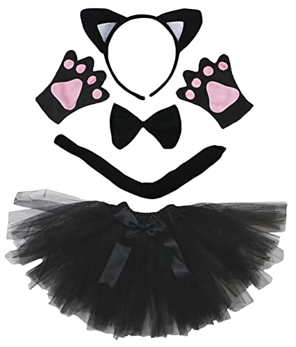 Petitebelle Stirnband Bowtie Schwanz Handschuhe Tutu 5pc Mädchen-Kostüm Einheitsgröße Schwarze Katze von Petitebelle
