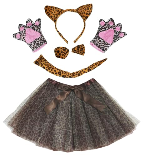 Petitebelle Tier-Stirnband, Fliege, Schwanz, Handschuhe, Tutu, 5-teiliges Damenkostüm (brauner Leopard) von Petitebelle