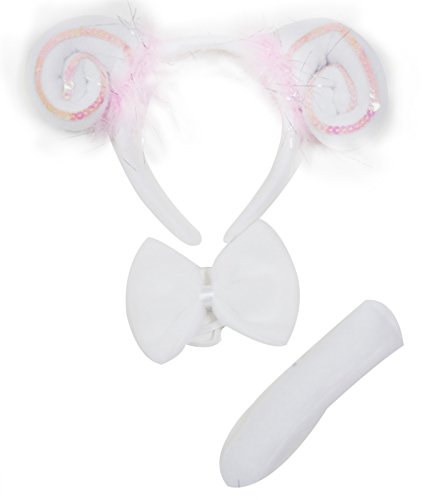 Petitebelle Weiß-rosa Schaf, Stirnband, Fliege, Schwanz, 3-teiliges Kostüm (Weiß/Rosa, Einheitsgröße) von Petitebelle