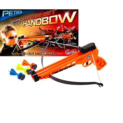 Petron 162/2 Sureshot Handbow Kinder Hand Armbrust mit 3 Pfeilen, orange/schwarz von Petron