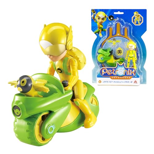 Petronix Defenders EU820040 - Jia Actionfigur & Pet Paul-E, ca. 8 cm große Spielfigur für Kinder mit tierischem Begleiter, inkl. Haustiermobil und Rucksack von AlphaToys