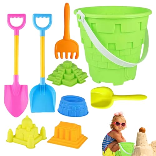 Peufcmi 9 Pack Groß Sandburgs Strandeimer Spielzeug Schieben Set, Schloss Faltbare Strands Eimer Sand Spielzeug Set Mit Strandeimer, Sandform, Sandschaufel Und Rechen, Bunte Sand Strands Eimer von Peufcmi