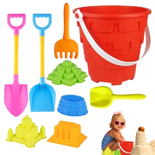 Peufcmi 9 Pack Groß Sandburgs Strandeimer Spielzeug Schieben Set, Schloss Faltbare Strands Eimer Sand Spielzeug Set Mit Strandeimer, Sandform, Sandschaufel Und Rechen, Bunte Sand Strands Eimer von Peufcmi
