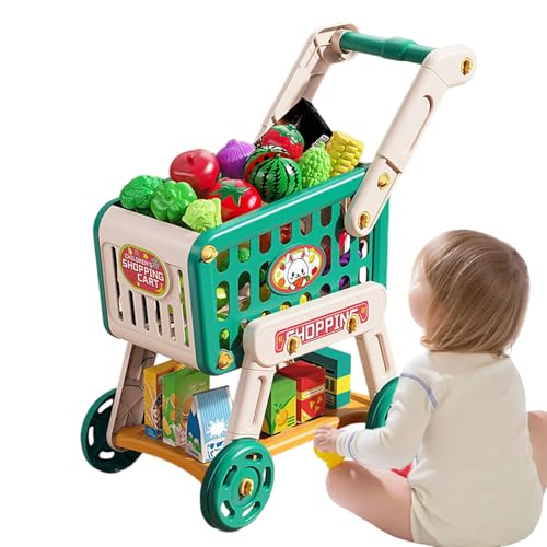 Peufcmi Kinder Einkaufswagen,Rollenspiel Einkaufswagen Spielset - Lernspielzeug Mit Und Gemüse Für Kleinkinder Mädchen Familien Interaktive Spiele Rollenspiel von Peufcmi