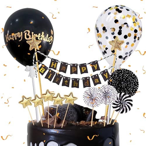 12 Stück Happy Birthday Tortendeko, Damen Torten Geburtstagsdeko, Schwarz Gold Cake Topper Geburtstag, Glitzer Happy Birthday Cake Topper Tortendeko Geburstagstorte, für Geburtstagsfeier 12 Stück Happy Birthday Tortendeko, Damen Torten Geburtstagsdeko, Schwarz Gold Cake Topper Geburtstag, Glitzer Happy Birthday Cake Topper Tortendeko Geburstagstorte, für Geburtstagsfeier von Peysaitr