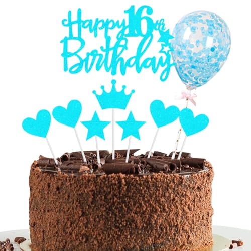 16 Geburtstag Happy Cake Dekoration Set, Tortendeko Set, Personalisierte Geburtstagsgeschenke, Geburtstagskerze Tortendeko für Mädchen Jungen Geburtstagsdeko, Blauer Stern, Herz 16 Geburtstag Happy Cake Dekoration Set, Tortendeko Set, Personalisierte Geburtstagsgeschenke, Geburtstagskerze Tortendeko für Mädchen Jungen Geburtstagsdeko, Blauer Stern, Herz von Peysaitr