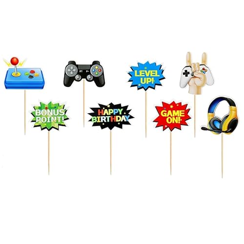 16 Stück Bunt Rhythmische Video Spiel Cupcake Toppers, Spiel Partyzubehör Kuchen Toppers, Cupcake Toppers, für Kinder Geburtstag Party Cupcake Topper von Peysaitr