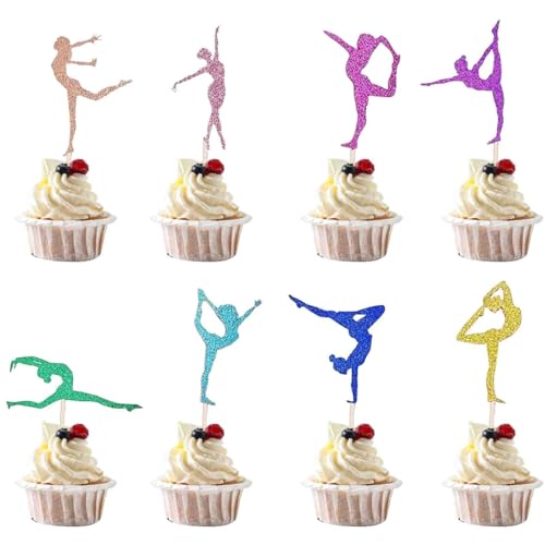 24 Stück Bunt Glitter Rhythmische Gymnastik Cupcake Toppers, Sport Thematische Kuchen Toppers, Cupcake Toppers, Cupcake Dekorationen Babyparty, Geburtstagsparty Zubehör von Peysaitr