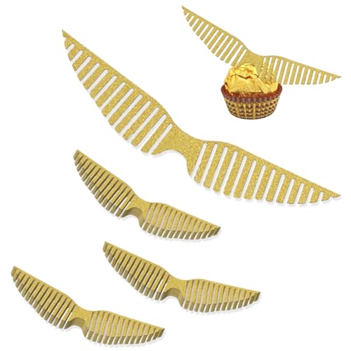 50 Stück Gold Kuchen Dekoration, Flügel Party Dekor, Happy Birthday Tortendeko, Cupcake Topper für Bonbons, Kuchen, Cupcakes, Magic Theme Party, Mottoparty von Peysaitr