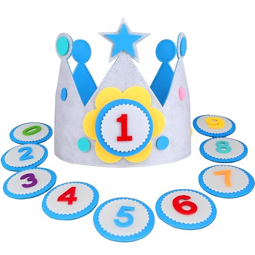 Peysaitr Filz Geburtstagskrone Kinder mit Zahlen, Blauer Happy Birthday-Hut mit Verstellbarem Klettverschluss, Kindergeburtstag deko mit Austauschbaren Zahlen 0-9, Kinder Partyhüte, Party Deko Peysaitr Filz Geburtstagskrone Kinder mit Zahlen, Blauer Happy Birthday-Hut mit Verstellbarem Klettverschluss, Kindergeburtstag deko mit Austauschbaren Zahlen 0-9, Kinder Partyhüte, Party Deko von Peysaitr