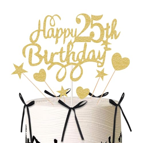 Tortenaufsatz "Happy Birthday", personalisierbar, glitzernde Kuchendekoration, 25. Geburtstag, goldene Themen-Geburtstagsparty, Glitzer-Cupcake-Topper für Mädchen und Jungen Tortenaufsatz "Happy Birthday", personalisierbar, glitzernde Kuchendekoration, 25. Geburtstag, goldene Themen-Geburtstagsparty, Glitzer-Cupcake-Topper für Mädchen und Jungen von Peysaitr