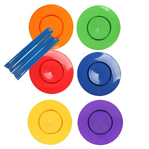 Phayee 6 Jonglierteller Plastik Jonglierplatten mit 12 Stäben Sticks Jonglierset Spielzeug für Kinder,Jonglierteller Spieleset,Geschicklichkeitsspiel von Phayee