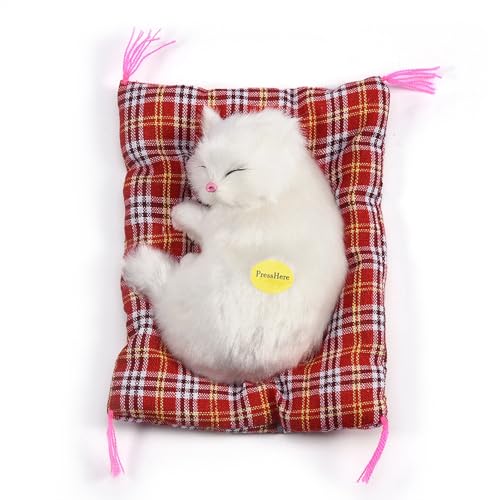 Phefop 4type Entzückende Schlafende Katze mit Weichem Mattenbett und Simuliertem Sound, Gefüllte Plüschspielzeug für Vorschuljungen und (Alle weißen Nickerchenkatze) von Phefop