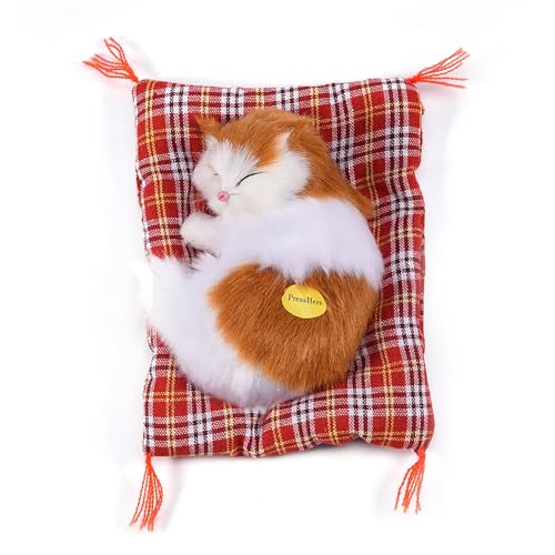 Phefop 4type Entzückende Schlafende Katze mit Weichem Mattenbett und Simuliertem Sound, Gefüllte Plüschspielzeug für Vorschuljungen und (Gelbe Block Nickerchen Katze) von Phefop