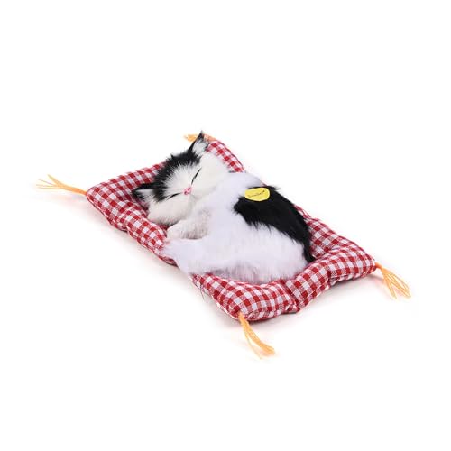 Phefop 4type Entzückende Schlafende Katze mit Weichem Mattenbett und Simuliertem Sound, Gefüllte Plüschspielzeug für Vorschuljungen und (Schwarz -Weiß -Nickerchen -Katze) von Phefop