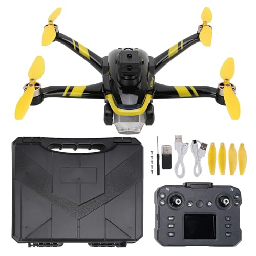 Phefop Ferngesteuerte Drohne mit Bildschirm, Genießen Sie HD-4K-Videos, 360°-Rollen, Bürstenlose Motoren, 4-Wege-Hindernisvermeidung, 4K-Objektiv, 2,4G WiFi FPV Auto für Drohnen für (Yellow) von Phefop