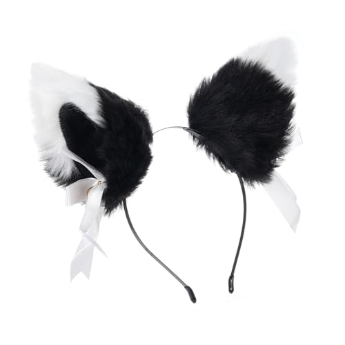 Süße Tierische Ohren Haare, Helle Farben Animal Headwear Hair Hoop für Partys, Tanzkostüme, Schulfestivals (Schwarz -Weiß Schwarz & Weiß) von Phefop