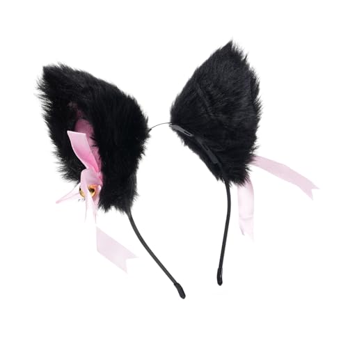 Süße Tierische Ohren Haare, Helle Farben Animal Headwear Hair Hoop für Partys, Tanzkostüme, Schulfestivals (Schwarz & red) von Phefop