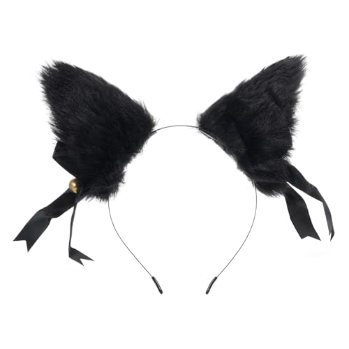 Süße Tierische Ohren Haare, Helle Farben Animal Headwear Hair Hoop für Partys, Tanzkostüme, Schulfestivals (Schwarz & rot & schwarz) von Phefop