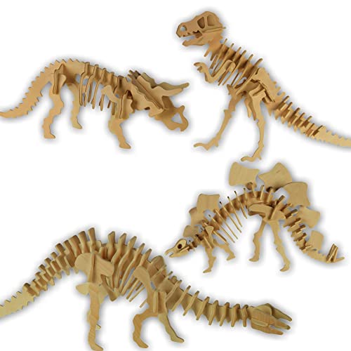 3D Holz Puzzle - Dinosaurierskelett - 4 Dino-Modelle - je ca. 30 x 12 cm groß - Dinosaurier aus Naturholz von PhiLuMo