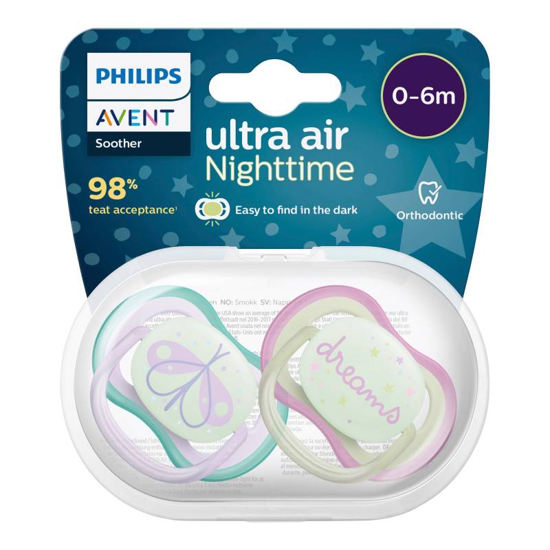 Philips Avent 2er-Pack Schnuller ultra air night, 0-6M von Philips Avent