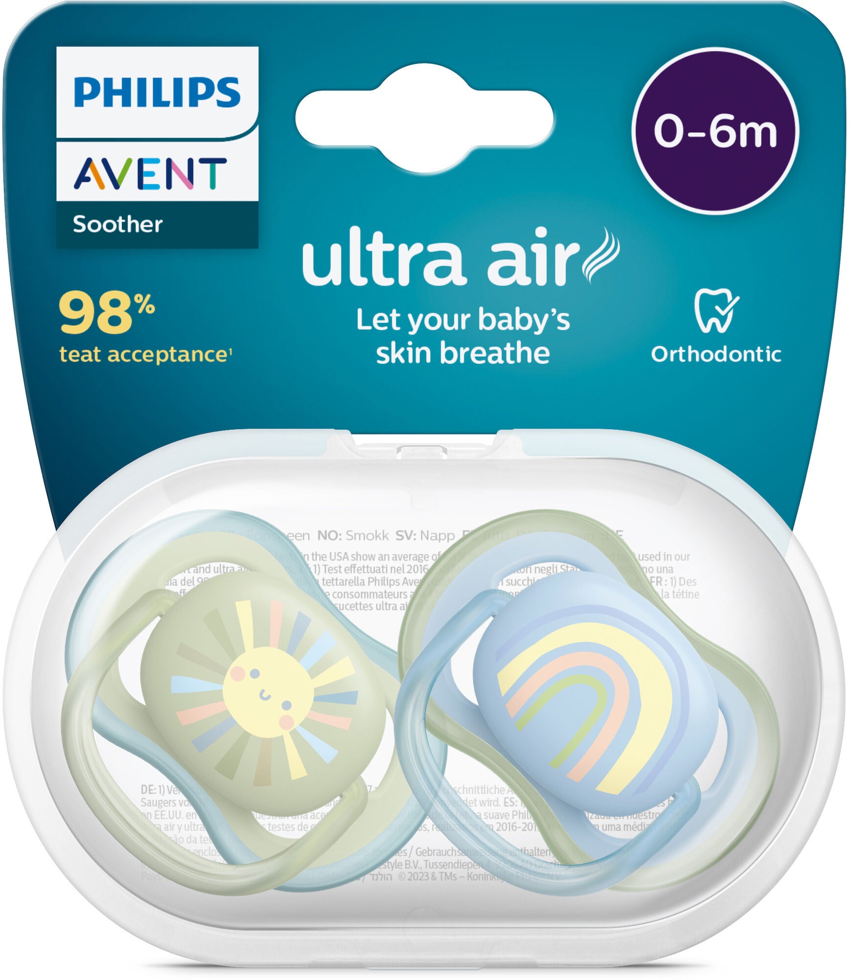 Philips Avent Ultra Air Deco Schnuller 2er-Pack 0-6m, Grün/Blau von Philips Avent