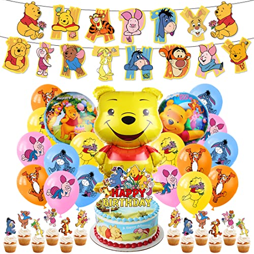 Bär Geburtstag Airballoons Kit: 33 Stück Bär Luftballons in Gelb, Orange, Rosa, Blau - Große Folienballons mit 13 Cake Toppern von Philoctes