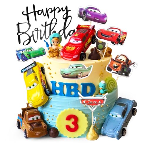 Cars Tortendeko, 17 Stücke Auto cake topper Kinder, Happy Birthday Kuchendeko, küchendeko Kindergeburtstag, Deko Torte, Kuchendeko Geburtstagsdeko fur Junge von Philoctes