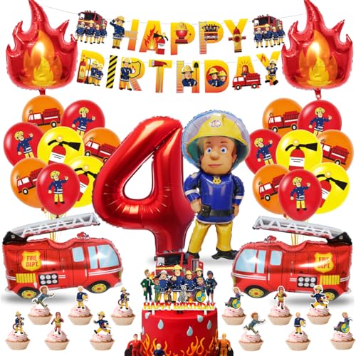 Feuerwehr Deko Kindergeburtstag 4 Jahre Jungen, Feuerwehrmann Geburtstag Deko 4, Feuerwehr Kuchen Deko, Feuerwehr Luftballons, Happy Birthday Banner für 4 Jahre Kindergeburtstag Party Dekoration Feuerwehr Deko Kindergeburtstag 4 Jahre Jungen, Feuerwehrmann Geburtstag Deko 4, Feuerwehr Kuchen Deko, Feuerwehr Luftballons, Happy Birthday Banner für 4 Jahre Kindergeburtstag Party Dekoration von Philoctes