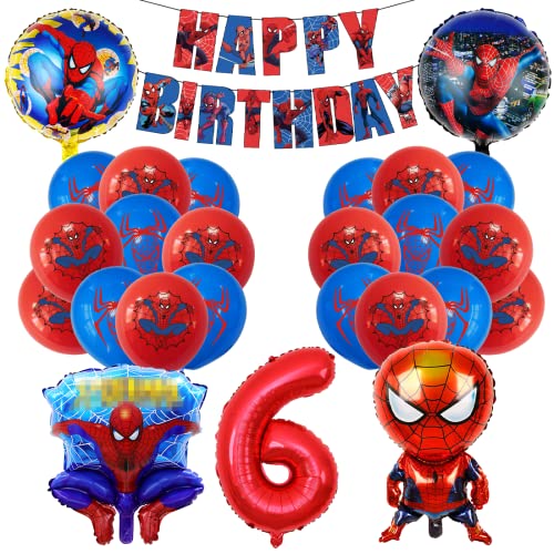 Geburtstag Deko Kinder 6 Jahre,Geburtstagsdeko Jungen 6,Zahl 6 Ballon Rot, Luftballons 6. Party Dekoration, Deko Kindergeburtstag Kit für Junge von Philoctes