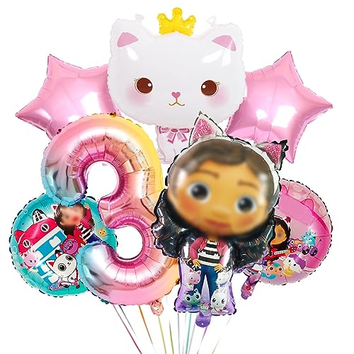 Geburtstag Luftballons Mädchen,Folienballon Rosa 3 Jahre Mädchen,Luftballon Katze Party Dekoration,Geburtstagsdeko Mädchen 3 Jahr von Philoctes