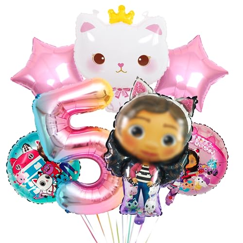 Geburtstag Luftballons Mädchen,Folienballon Rosa 5 Jahre Mädchen,Luftballon Katze Party Dekoration,Geburtstagsdeko Mädchen 5 Jahr von Philoctes