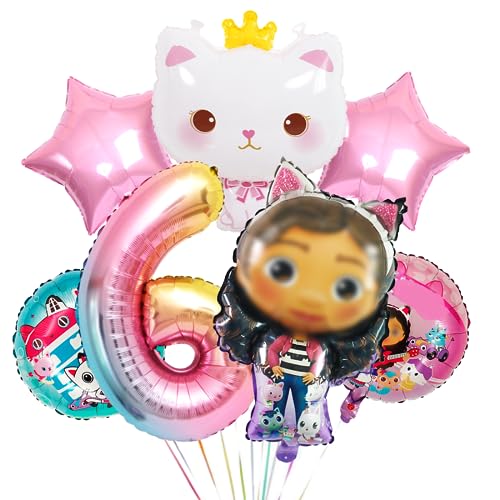 Geburtstag Luftballons Mädchen,Folienballon Rosa 6 Jahre Mädchen,Luftballon Katze Party Dekoration,Geburtstagsdeko Mädchen 6 Jahr von Philoctes