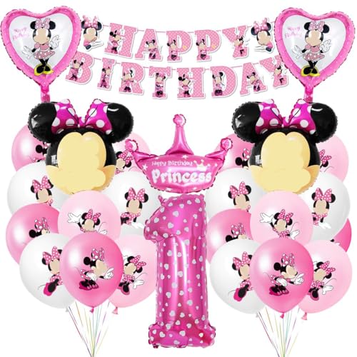 Luftballons Geburtstag Dekoration Mädchen 1 jahre, Deko 1. Geburtstag Party Folienballon,Rosa Ballons mit Happy Birthday Banner Luftballons Geburtstag Dekoration Mädchen 1 jahre, Deko 1. Geburtstag Party Folienballon,Rosa Ballons mit Happy Birthday Banner von Philoctes